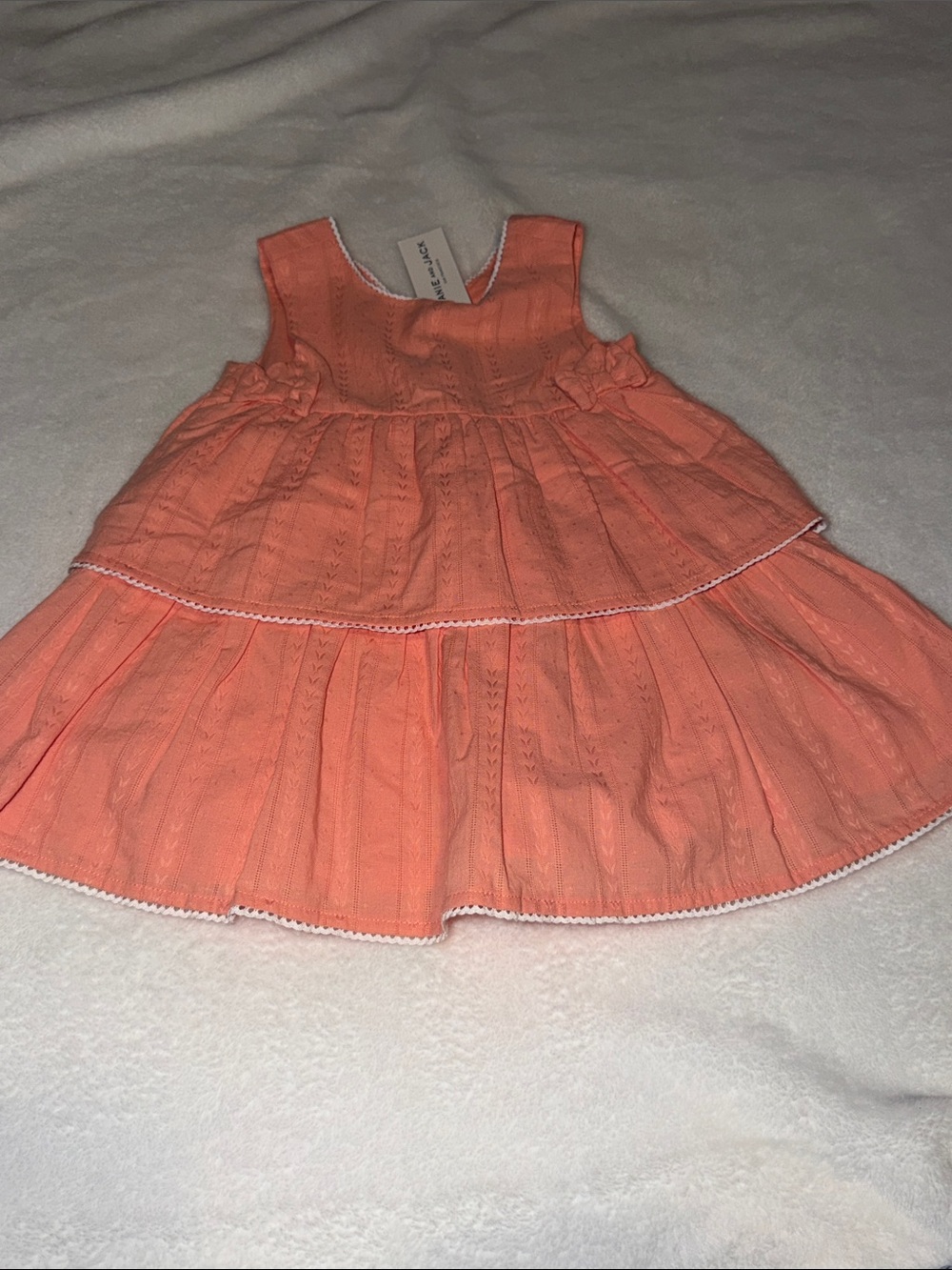 Janie and Jack Coral Tiered Eyelet Sundress with White Trim